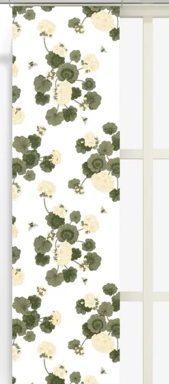 Panelgardiner<Arvidssons textil Astrid Vaniljgul Panelgardiner med Pelargoner
