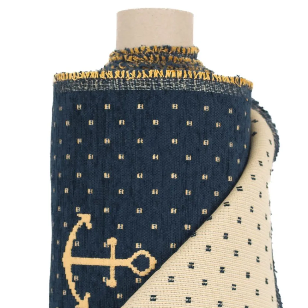 Mönstrade Möbeltyger<Nordisk Textil AUŠRA Marin – Möbeltyg med ankare och klassisk känsla