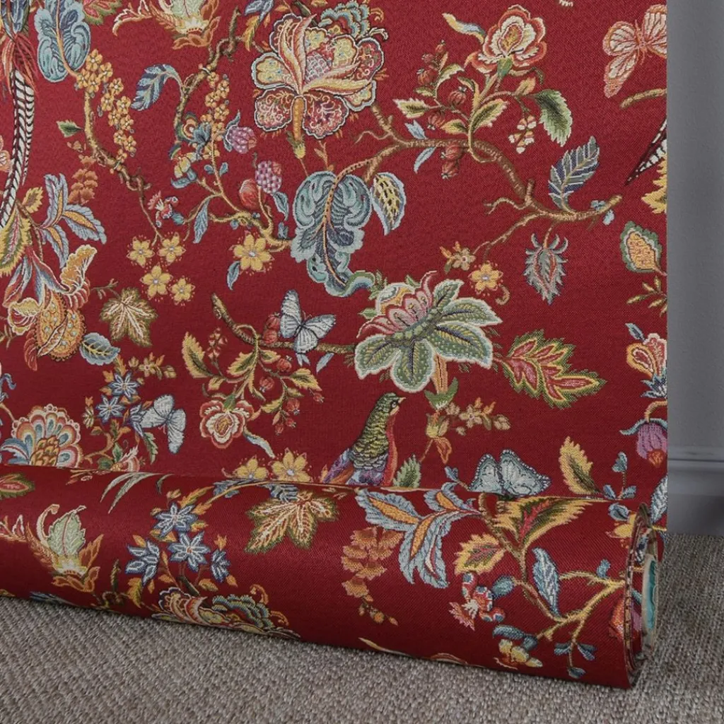 Blommiga Möbeltyger|Mönstrade Möbeltyger<Nordisk Textil Bailey röd gobeläng