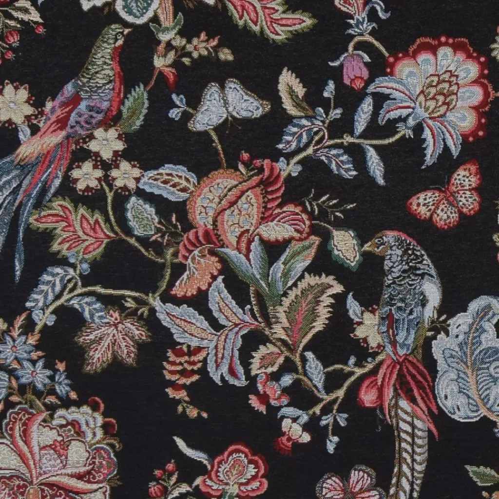 Blommiga Möbeltyger|Mönstrade Möbeltyger<Nordisk Textil Bailey svart gobeläng