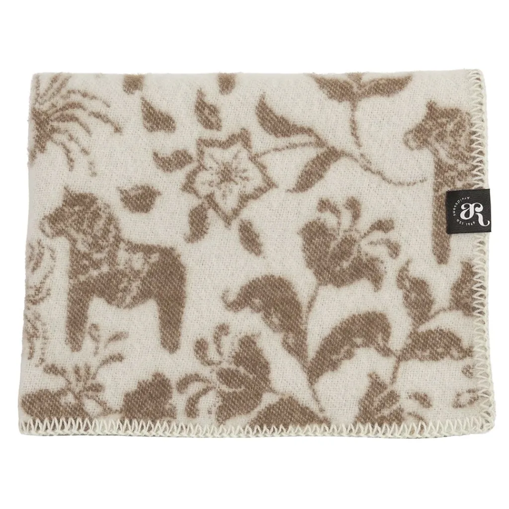 Babyfiltar|Ullplädar<Arvidssons textil Barnfilt Leksand beige 65x95cm med dalahästar och kurbits