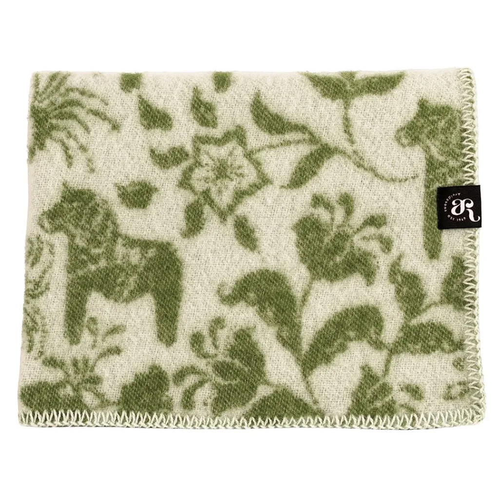 Babyfiltar|Ullplädar<Arvidssons textil Barnfilt Leksand grön 65x95cm med dalahästar och kurbits