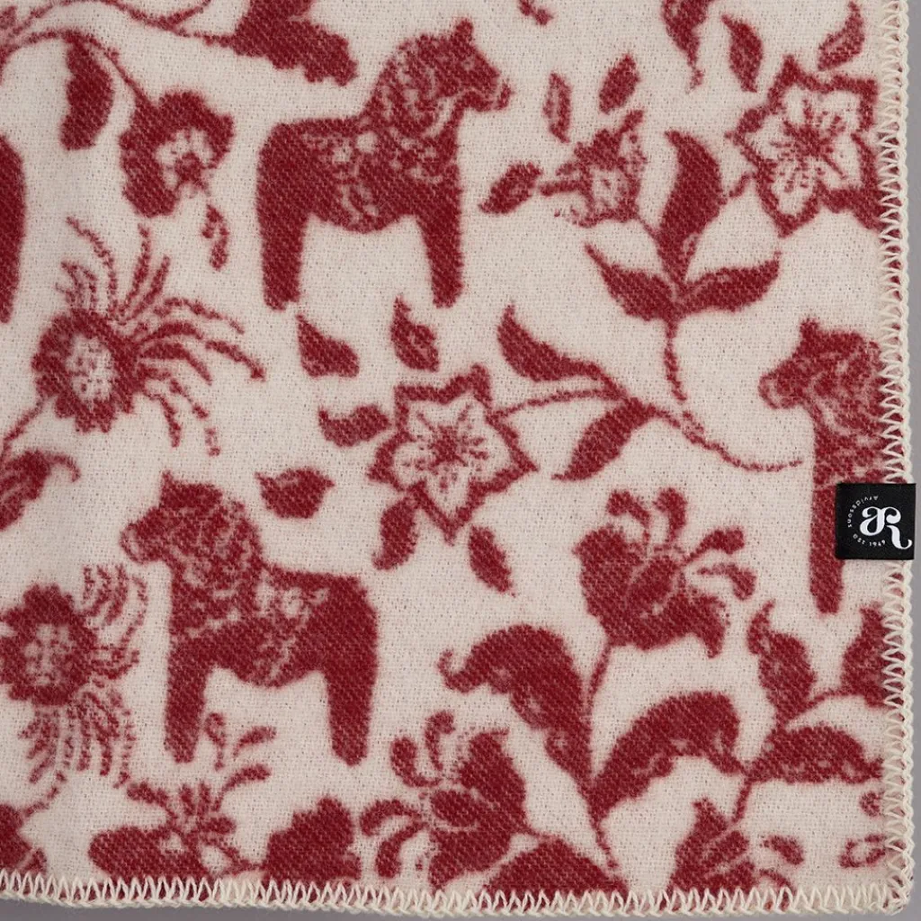 Babyfiltar|Ullplädar<Arvidssons textil Barnfilt Leksand röd 65x95cm med dalahästar och kurbits