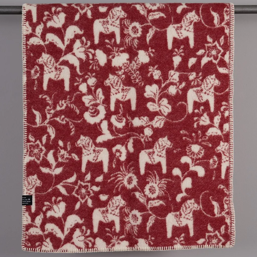 Babyfiltar|Ullplädar<Arvidssons textil Barnfilt Leksand röd 65x95cm med dalahästar och kurbits