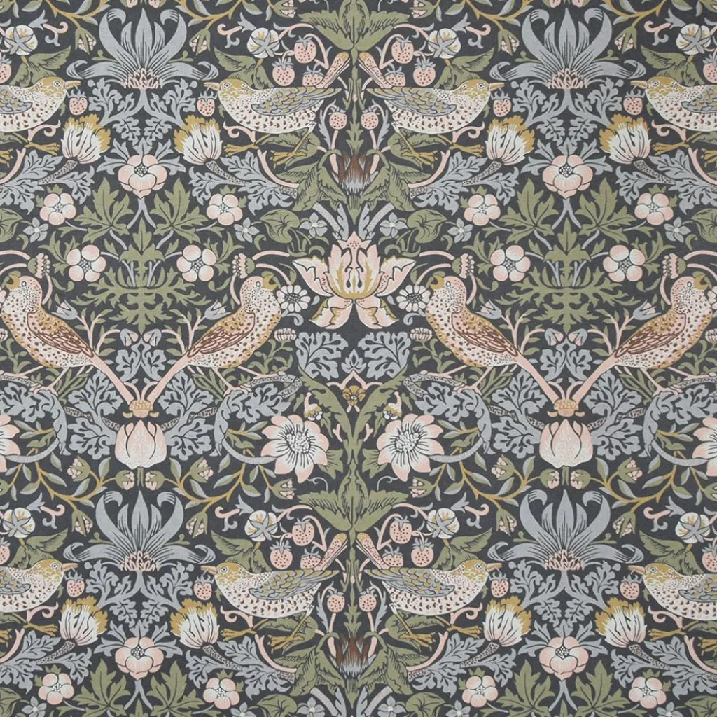 Arts & Crafts Tyger|Gardintyger Mönstrade<Nordisk Textil Beautiful birds grå-blå tyg