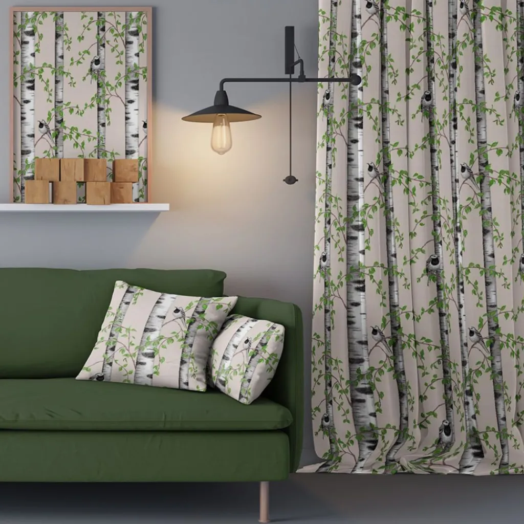 Gardintyger Mönstrade|Arvidssons Textil<Arvidssons textil Björkdungen beige tyg