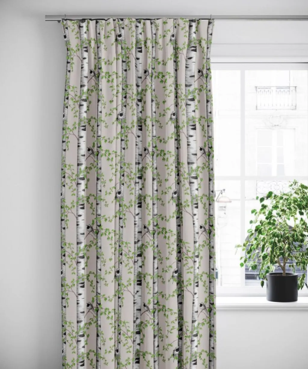 Gardintyger Mönstrade|Arvidssons Textil<Arvidssons textil Björkdungen beige tyg