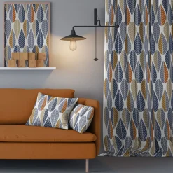 Gardintyger Mönstrade|Arvidssons Textil<Arvidssons textil Blader blå tyg