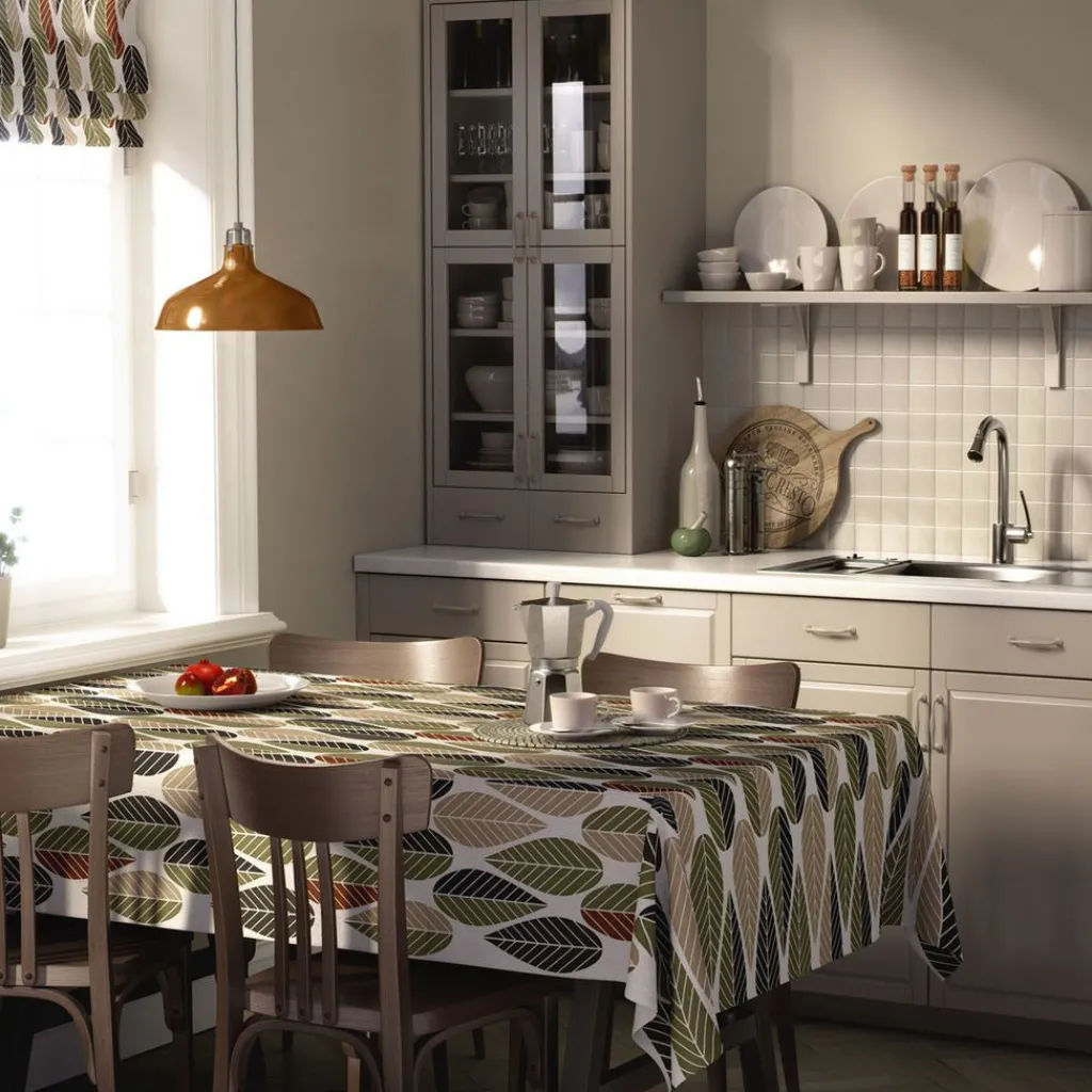 Bordsduk<Arvidssons textil Blader grön-beige bordsduk