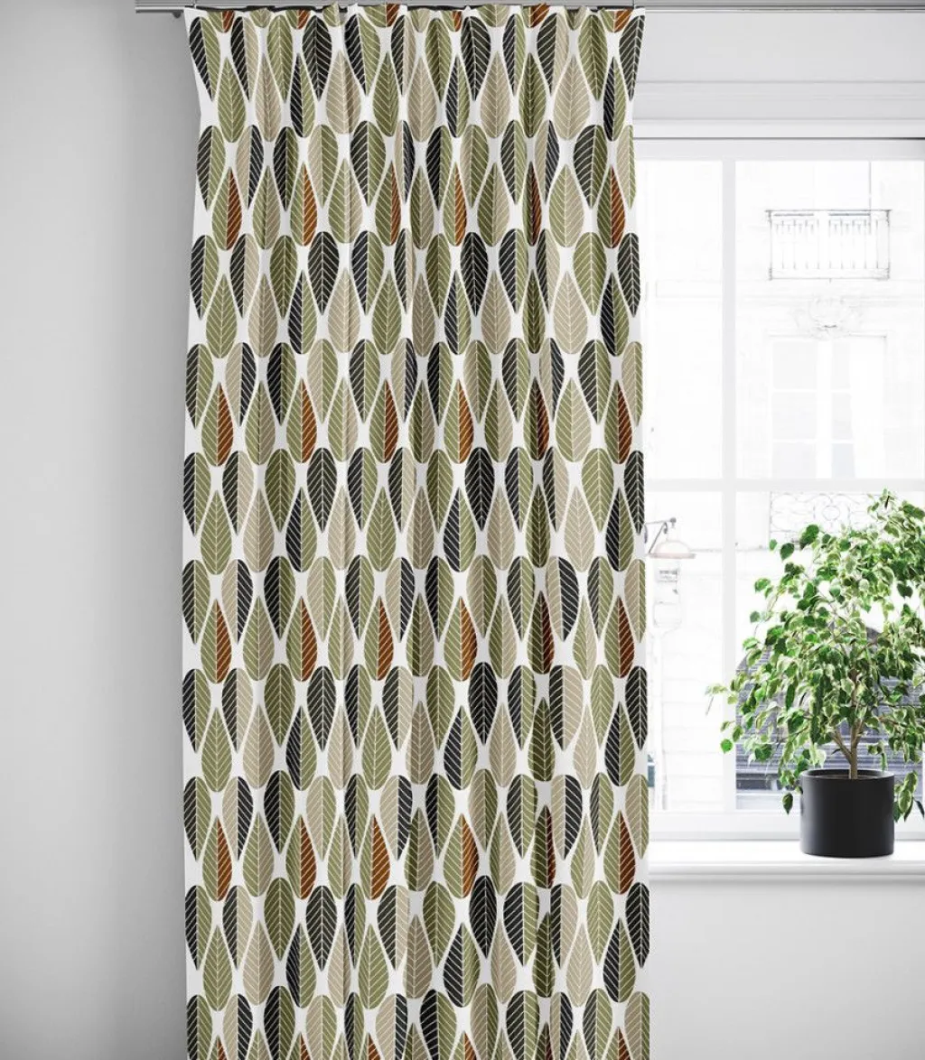 Gardiner Mönstrade<Arvidssons textil Blader grön-beige gardiner