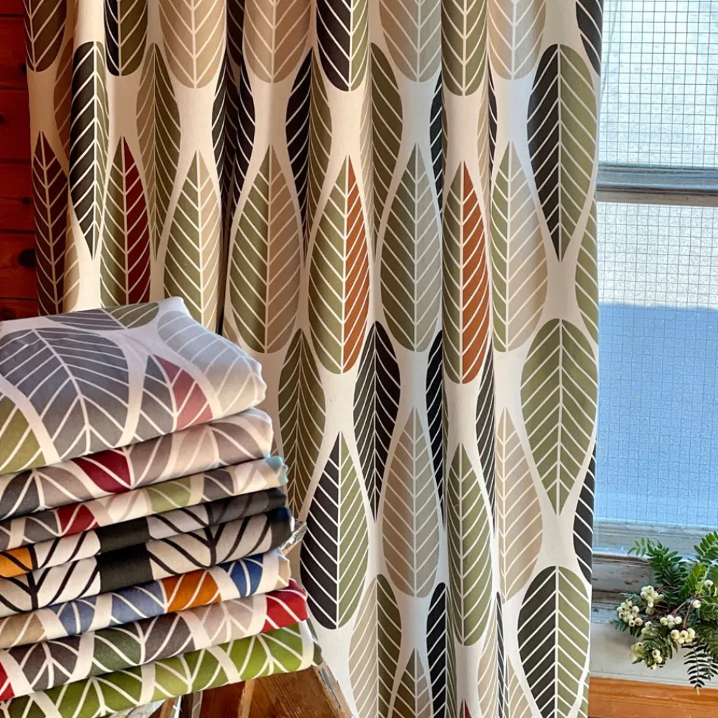 Gardiner Mönstrade<Arvidssons textil Blader grön-beige gardiner