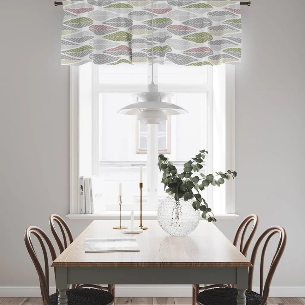 Gardinkappor Mönstrade<Arvidssons textil Blader rosa gardinkappa metervara