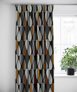 Gardiner Mönstrade<Arvidssons textil Blader svart-orange gardiner