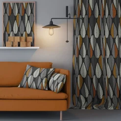 Gardiner Mönstrade<Arvidssons textil Blader svart-orange gardiner