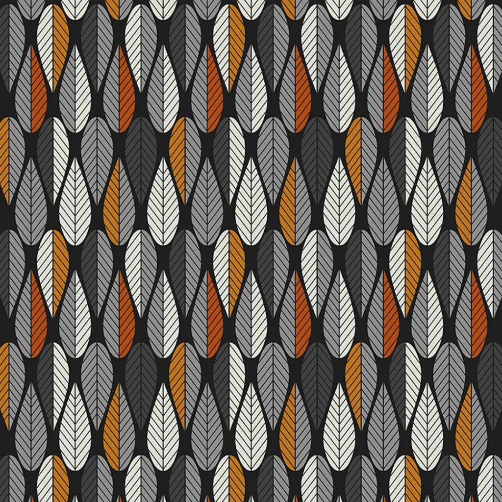Gardintyger Mönstrade|Arvidssons Textil<Arvidssons textil Blader svart-orange tyg