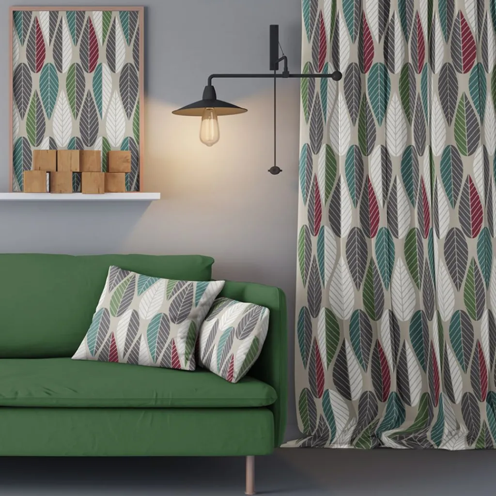 Gardintyger Mönstrade|Arvidssons Textil<Arvidssons textil Blader vinröd tyg