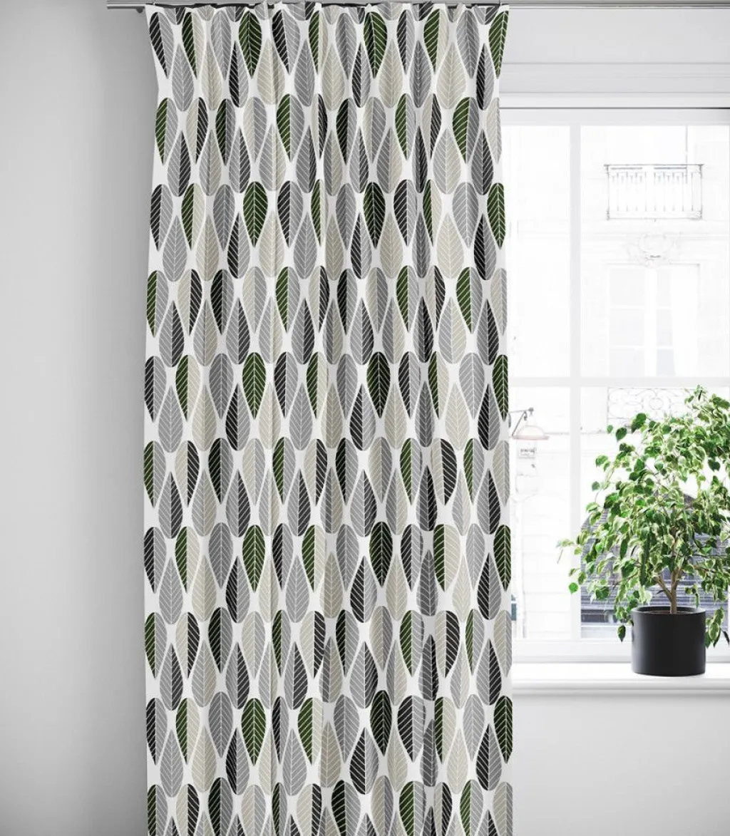 Gardiner Mönstrade<Arvidssons textil Blader vit-grå gardiner