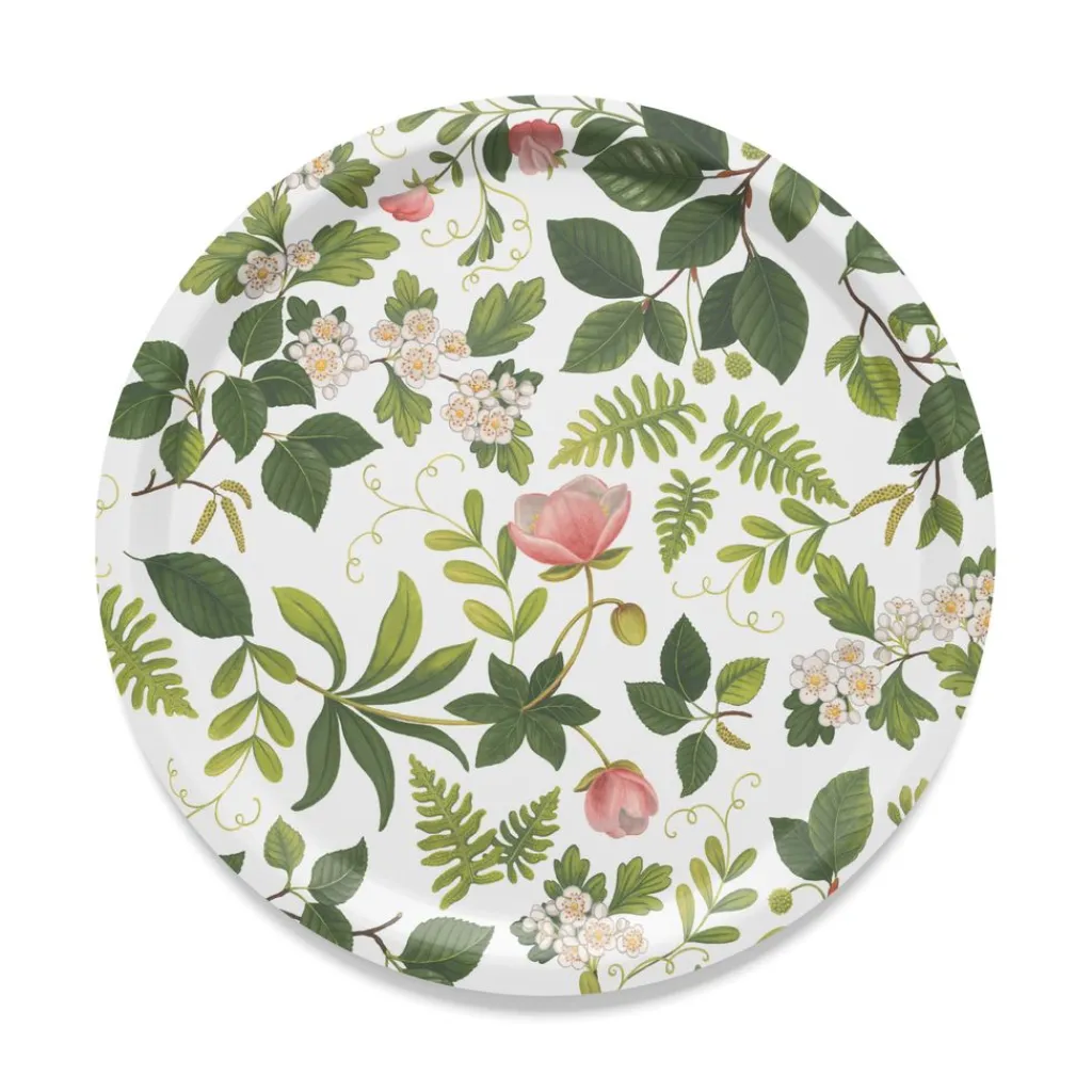 Brickor<Arvidssons textil Blomsterlund grön - rund bricka Ø31cm