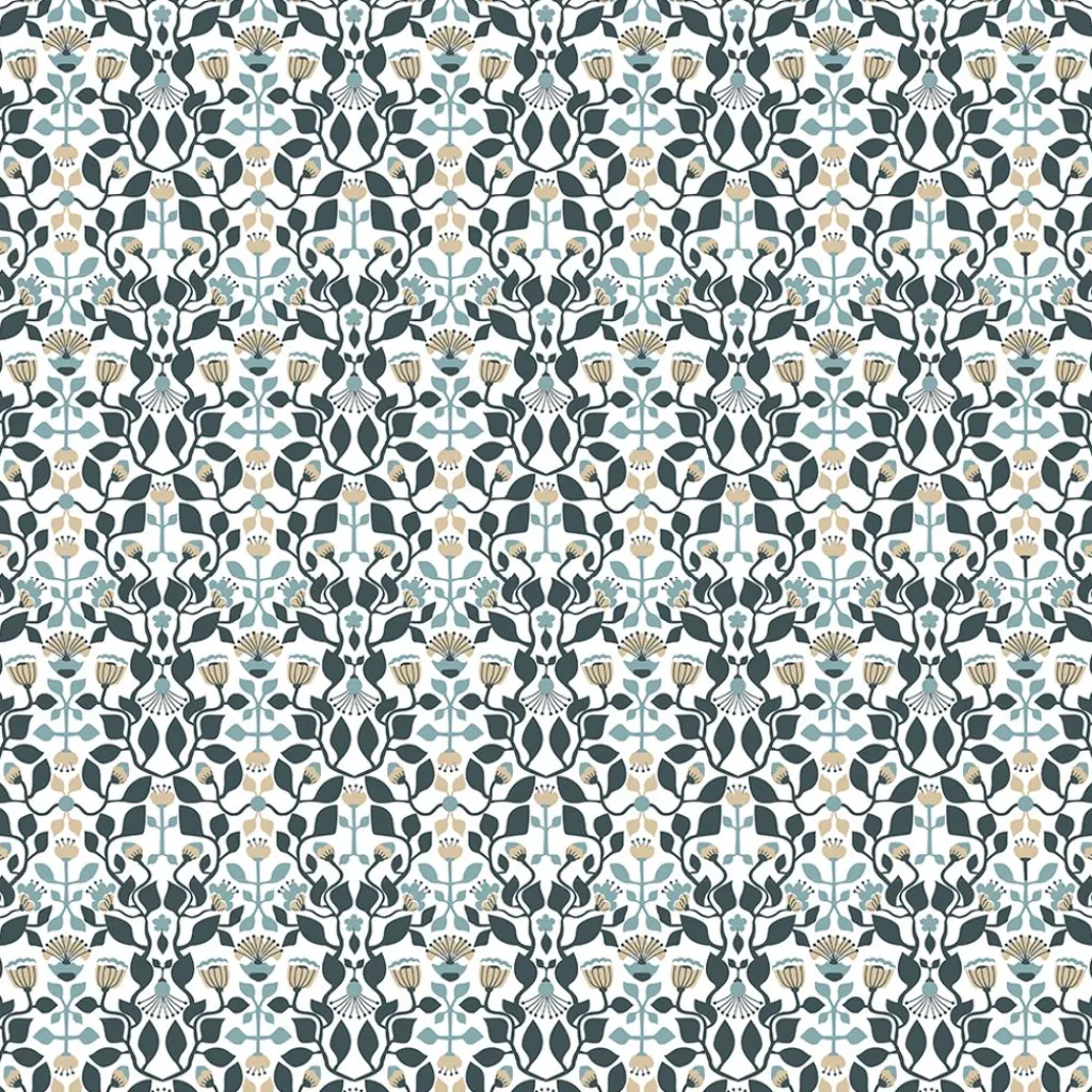 Gardintyger Mönstrade|Arvidssons Textil<Arvidssons textil Blomstersnår turkos tyg