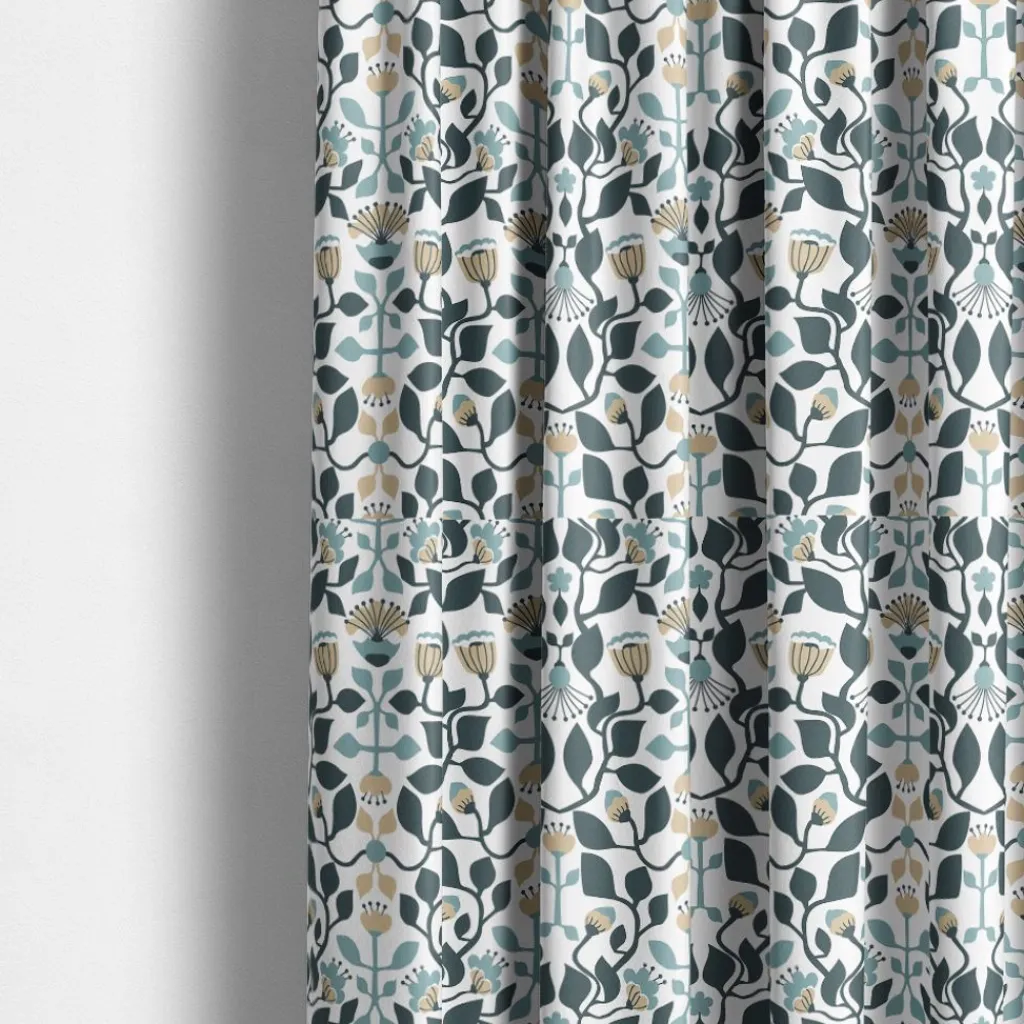 Gardintyger Mönstrade|Arvidssons Textil<Arvidssons textil Blomstersnår turkos tyg