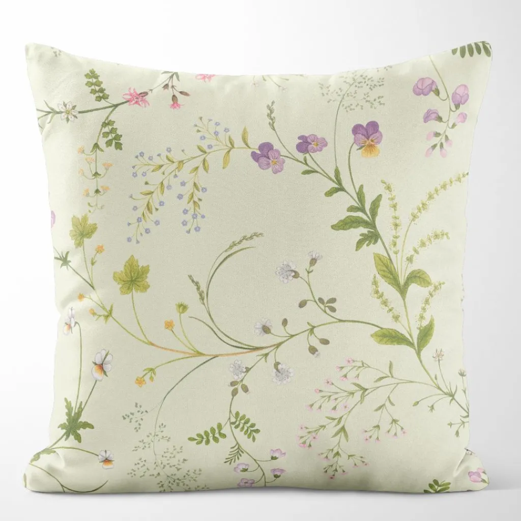 Mönstrade Kuddfodral<Arvidssons textil Blomsteryra gul kuddfodral