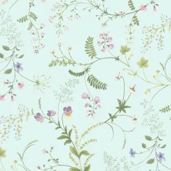 Gardinkappor Mönstrade<Arvidssons textil Blomsteryra ljusblå gardinkappa metervara