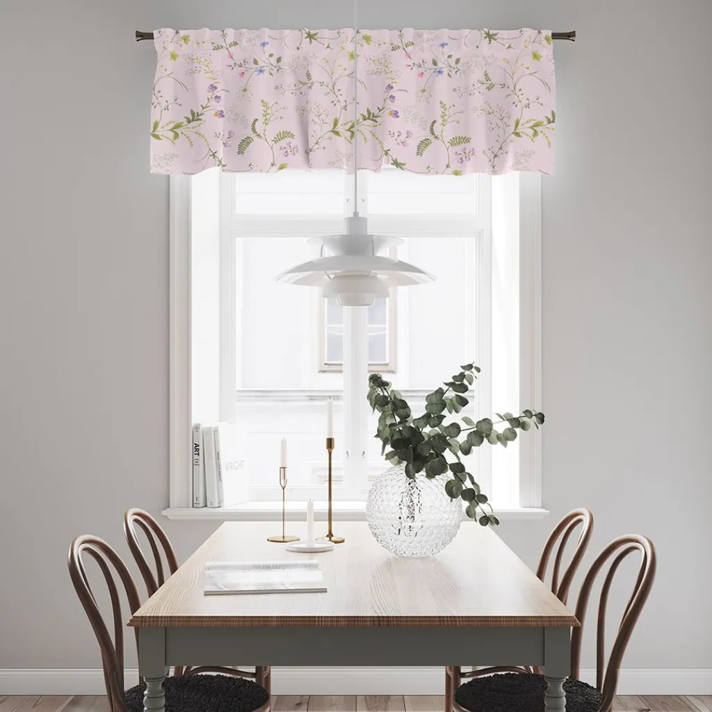Gardinkappor Mönstrade<Arvidssons textil Blomsteryra rosa gardinkappa metervara