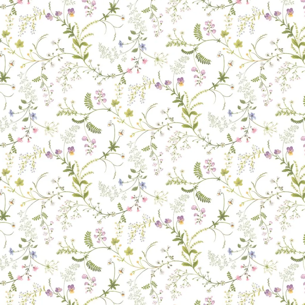 Gardintyger Mönstrade|Arvidssons Textil<Arvidssons textil Blomsteryra vit tyg