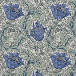 Blommiga Möbeltyger|Mönstrade Möbeltyger< Blue anemone möbeltyg