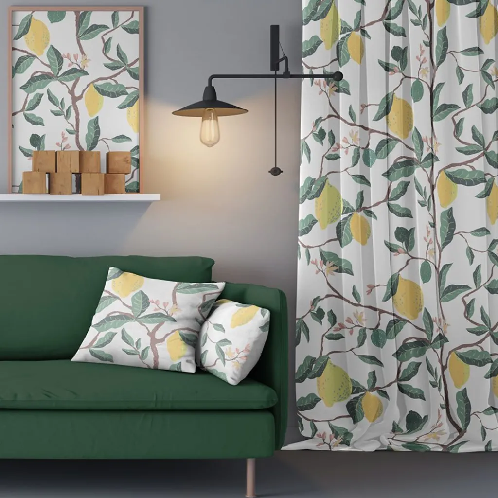Gardintyger Mönstrade|Arvidssons Textil<Arvidssons textil Citron grön tyg
