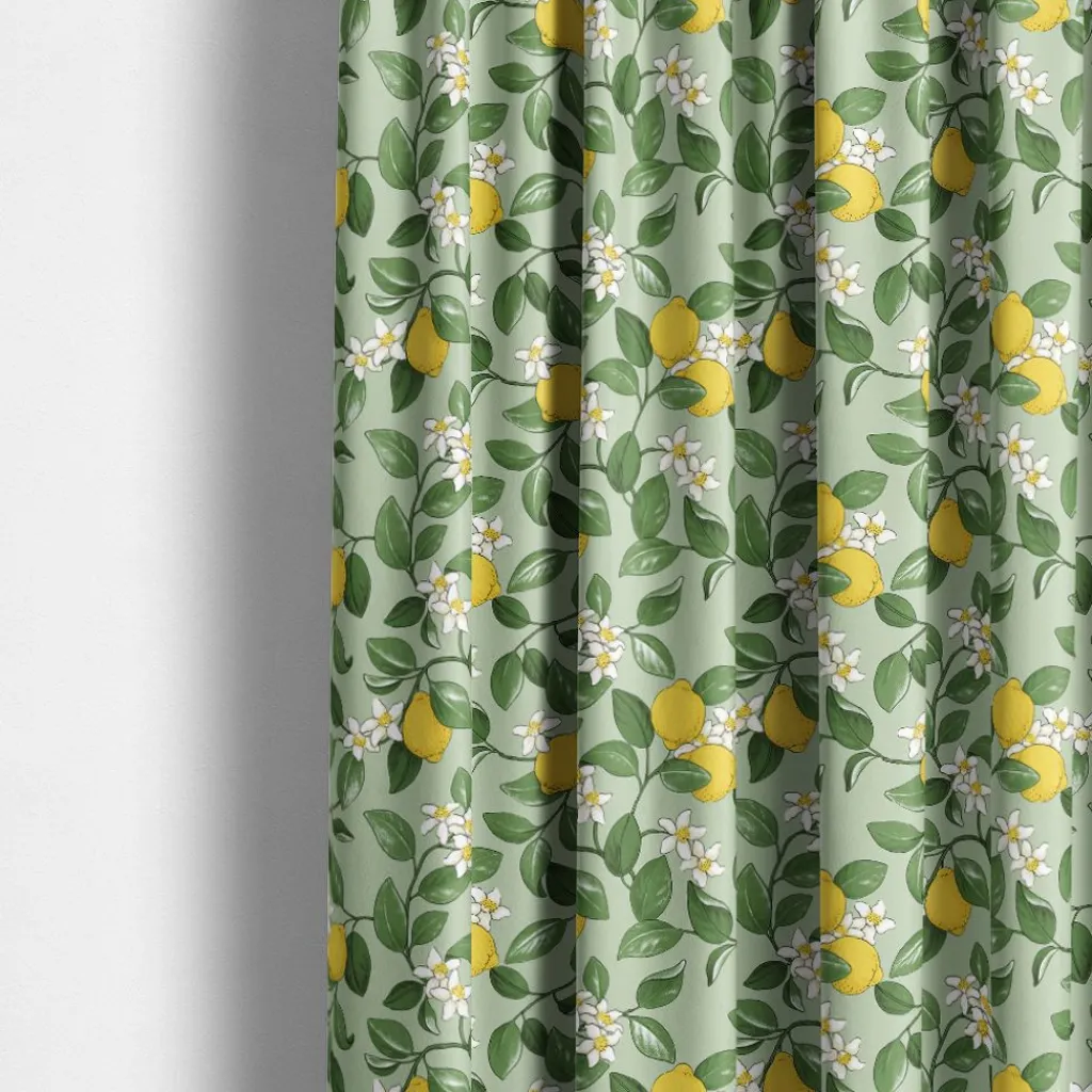 Gardintyger Mönstrade|Arvidssons Textil<Arvidssons textil Citronlycka grön tyg med citroner