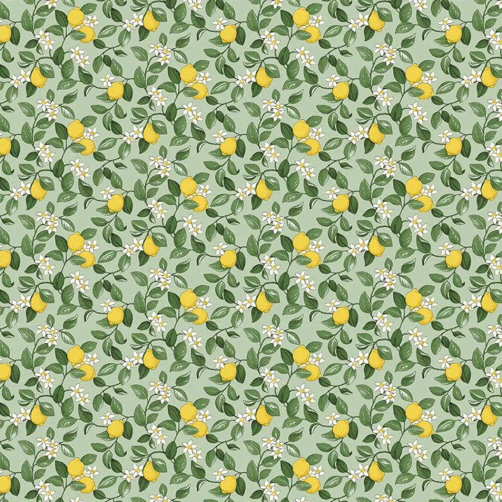 Gardintyger Mönstrade|Arvidssons Textil<Arvidssons textil Citronlycka grön tyg med citroner