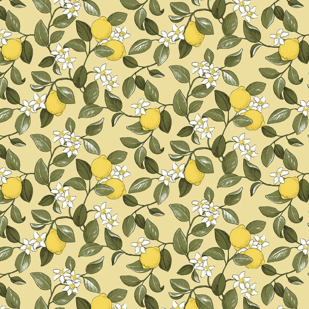 Gardintyger Mönstrade|Arvidssons Textil<Arvidssons textil Citronlycka gul tyg med citroner