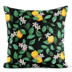 Mönstrade Kuddfodral<Arvidssons textil Citronlycka svart kuddfodral med citroner
