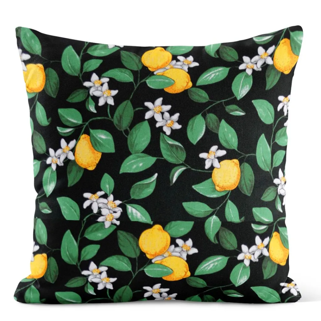 Mönstrade Kuddfodral<Arvidssons textil Citronlycka svart kuddfodral med citroner