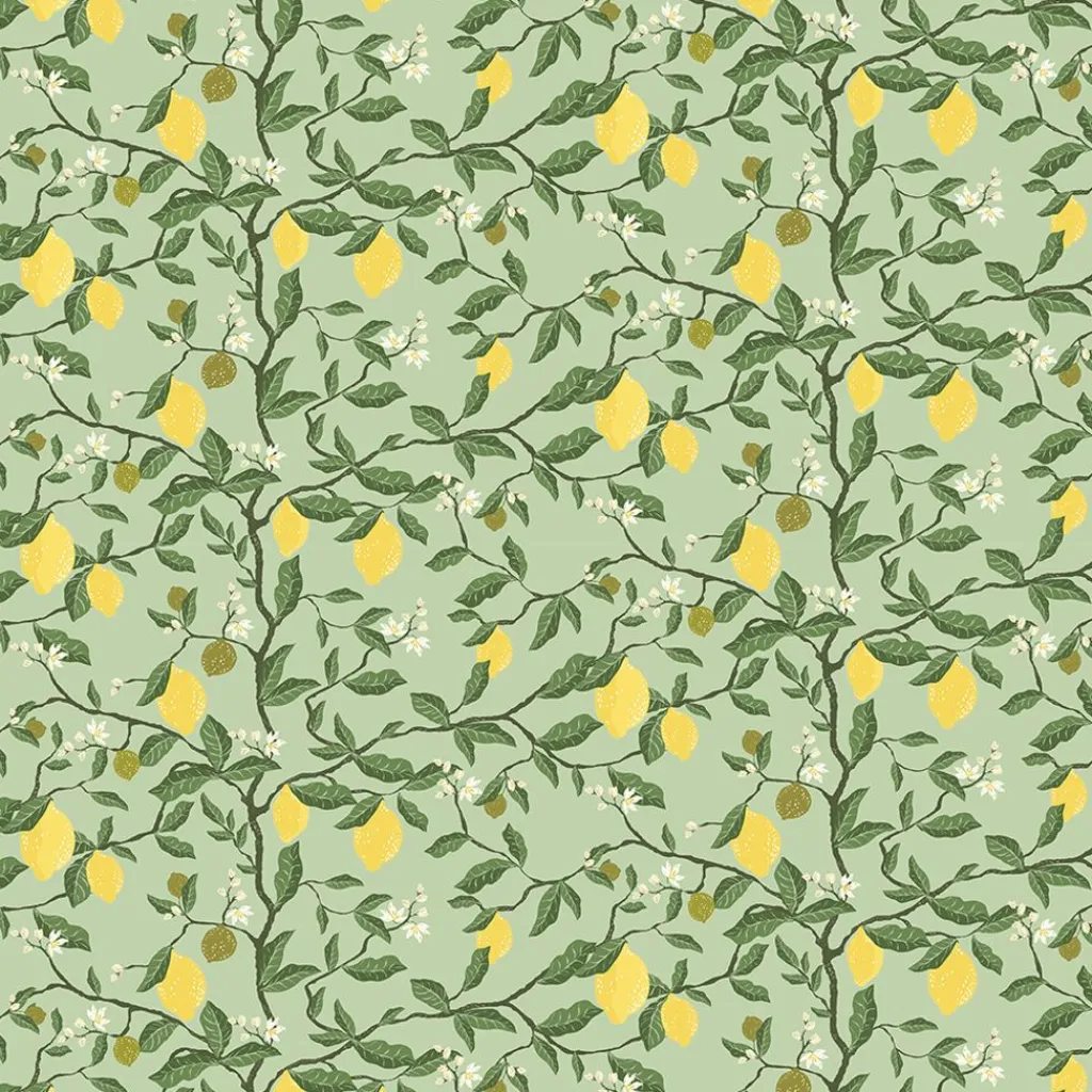 Gardintyger Mönstrade|Arvidssons Textil<Arvidssons textil Citronträd grön - tyg med citroner