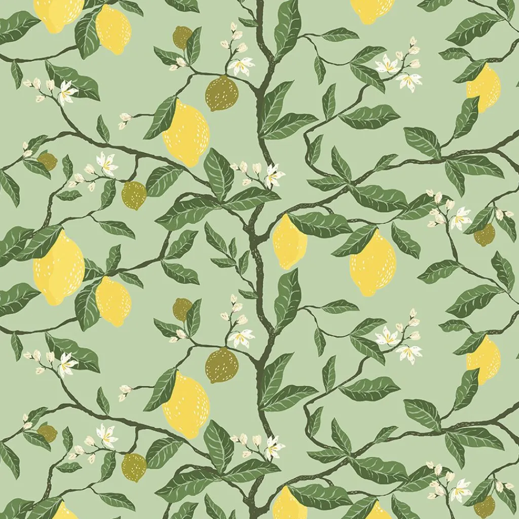 Gardintyger Mönstrade|Arvidssons Textil<Arvidssons textil Citronträd grön - tyg med citroner