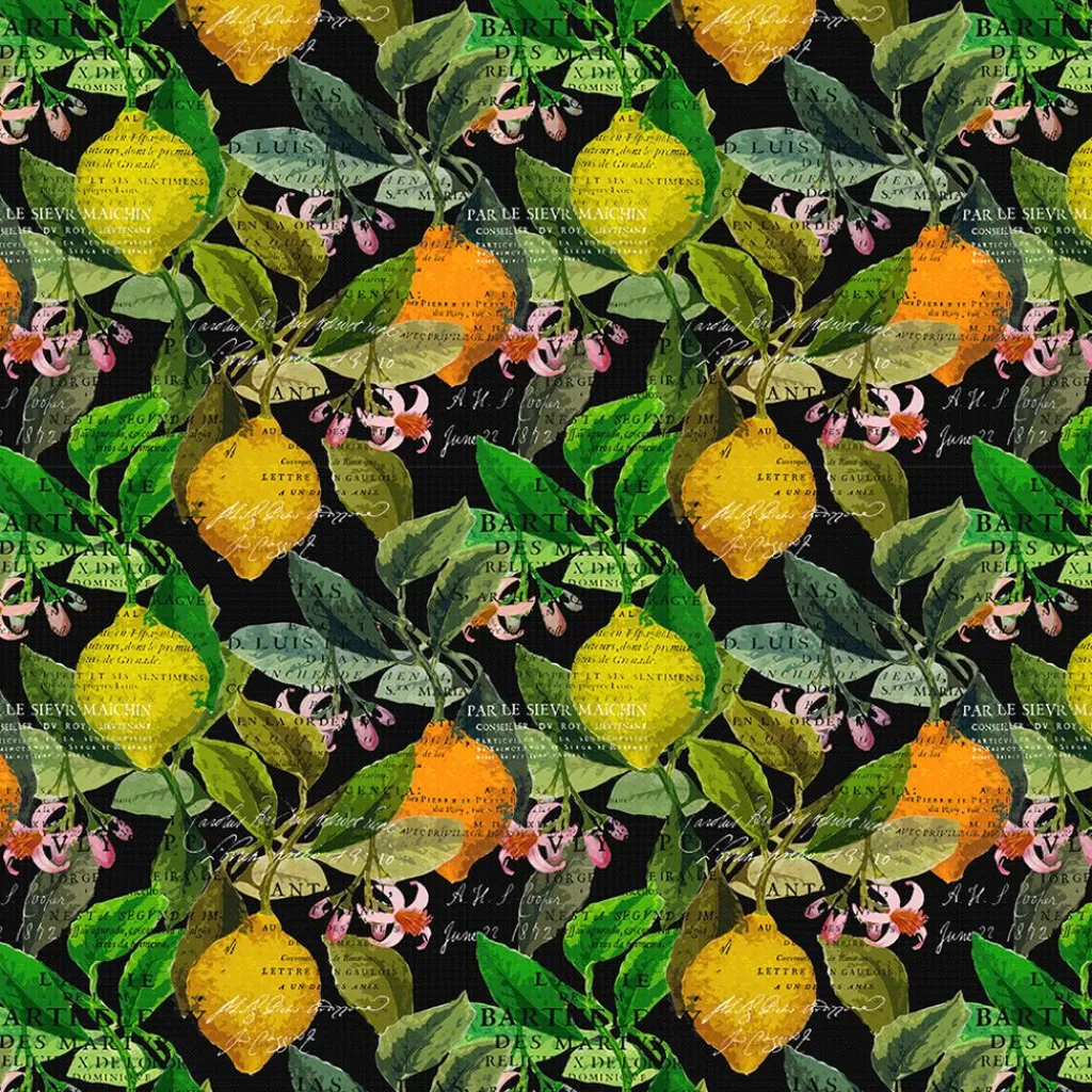 Gardintyger Mönstrade|Arvidssons Textil<Arvidssons textil Citrus svart tyg – Elegans med färgstarka citrusdetaljer