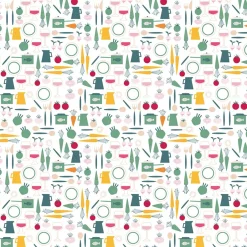 Gardintyger Mönstrade|Arvidssons Textil<Arvidssons textil Dinner grön tyg med retro köksmotiv