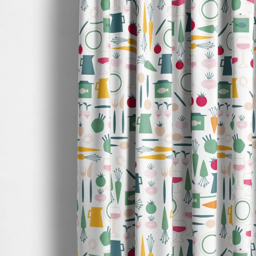 Gardintyger Mönstrade|Arvidssons Textil<Arvidssons textil Dinner grön tyg med retro köksmotiv