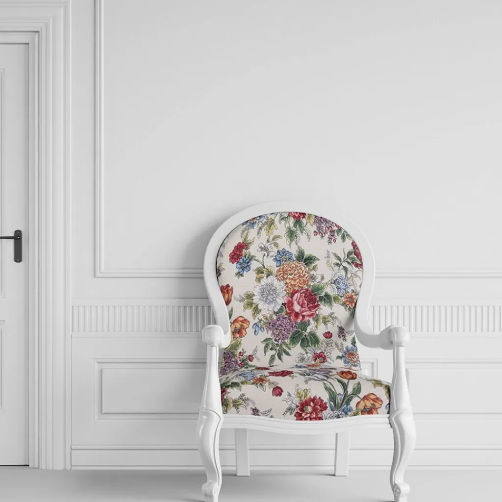 Blommiga Möbeltyger|Mönstrade Möbeltyger< Dolores creme blommigt möbeltyg
