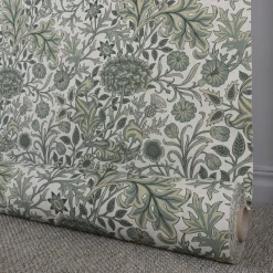 Arts & Crafts Tyger|Gardintyger Mönstrade<Nordisk Textil Edwina grön-lin tyg