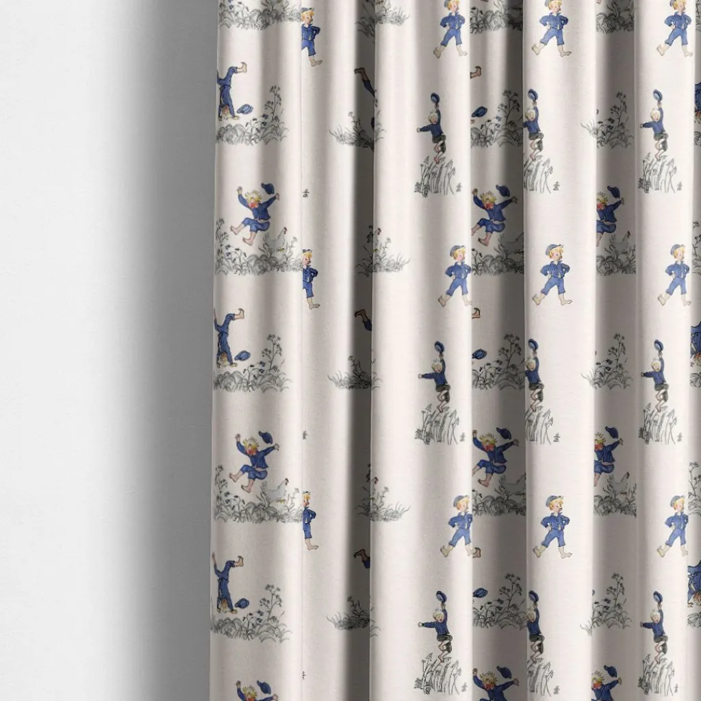 Gardintyger Mönstrade|Barnmönster<Arvidssons textil Emils Glädjeskutt beige bomullstyg – Emil i Lönneberga