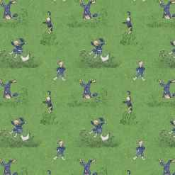 Gardintyger Mönstrade|Barnmönster<Arvidssons textil Emils Glädjeskutt grön bomullstyg – Emil i Lönneberga