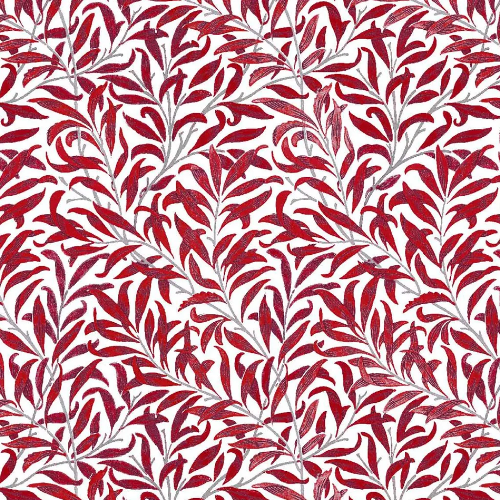 Arts & Crafts Tyger|Gardintyger Mönstrade<Nordisk Textil Ester röd tyg – klassiskt bladmönster i rött