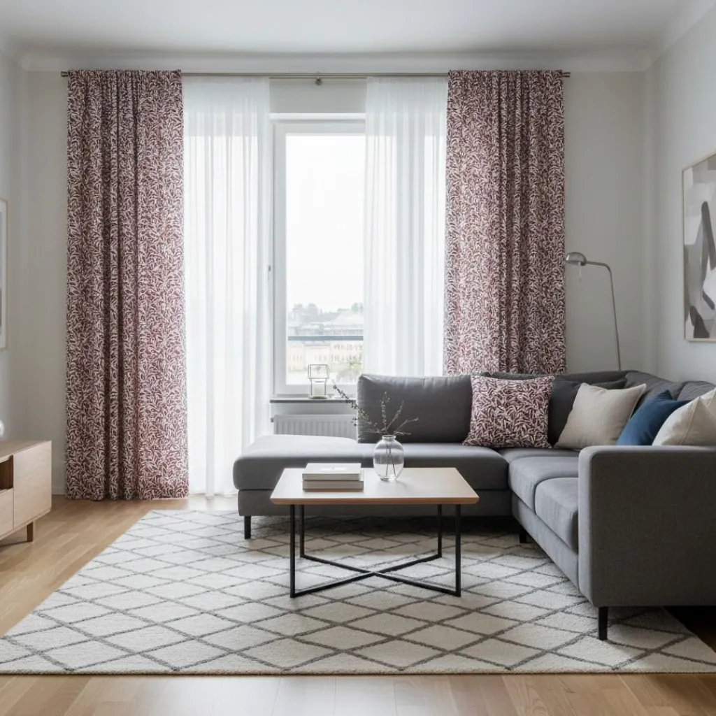 Gardiner Mönstrade|Julgardiner<Nordisk Textil Ester vinröd gardiner med tidlöst bladmönster