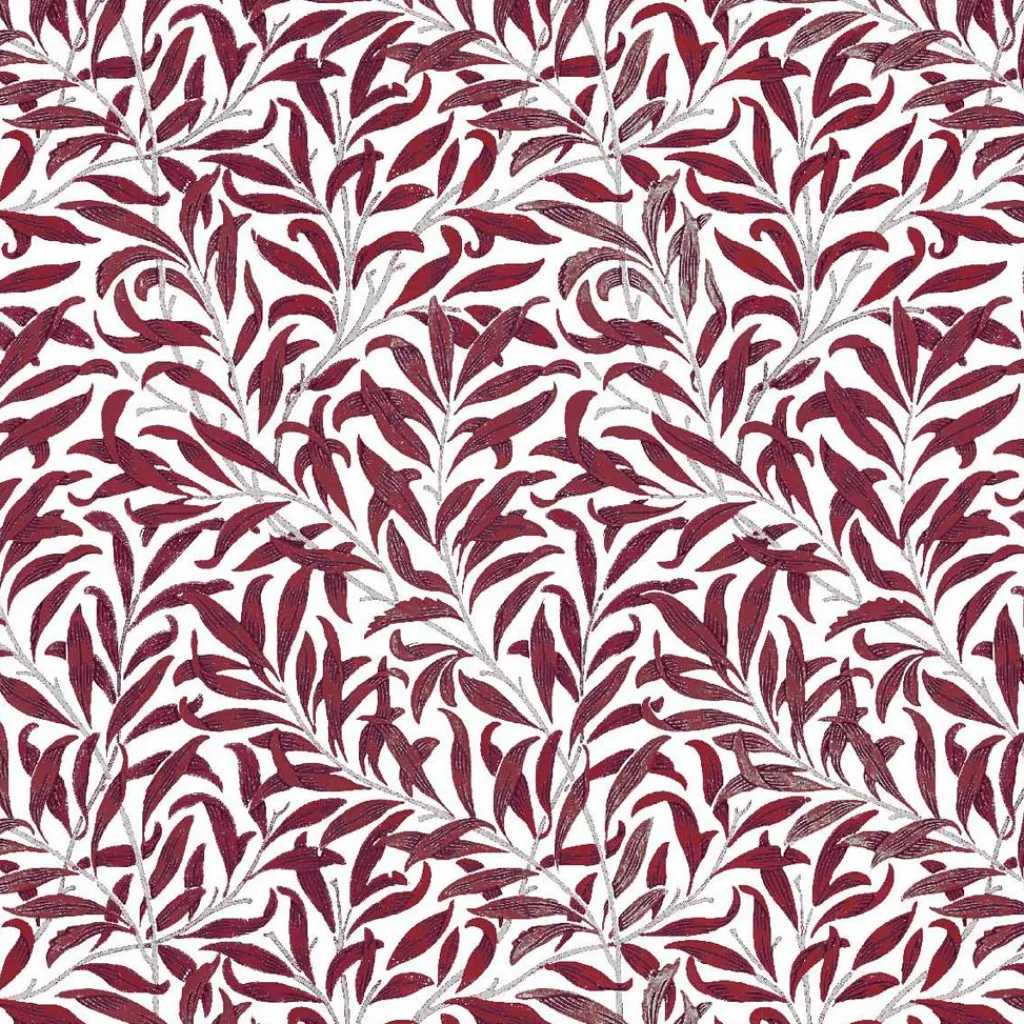 Arts & Crafts Tyger|Gardintyger Mönstrade<Nordisk Textil Ester vinröd tyg – klassiskt bladmönster i vinrött