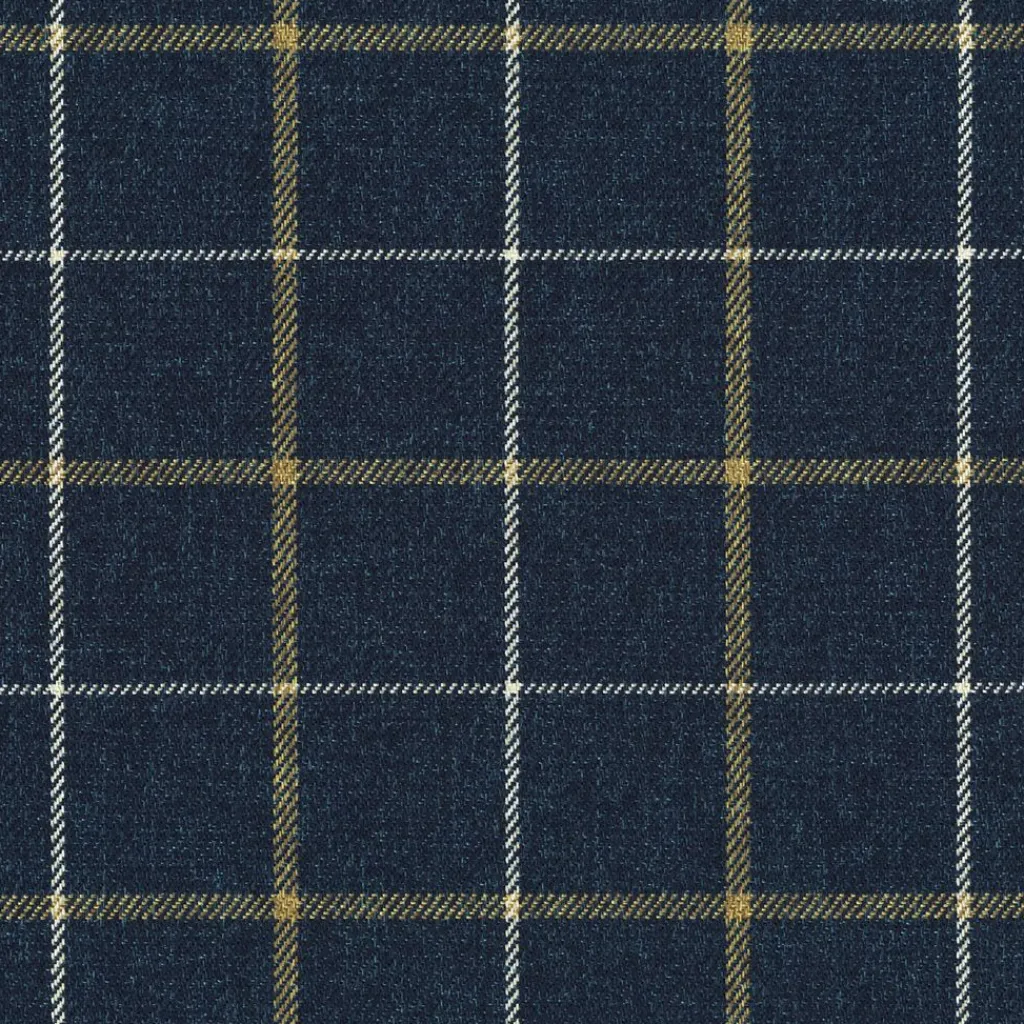 Rutiga Möbeltyger<Nordisk Textil Eton blå rutigt möbeltyg med vita och gula ränder