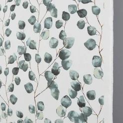 Gardintyger Mönstrade< Eucalyptus leaves vit tyg