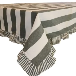 Bordsduk< Filippa grön bordsduk 140x250 cm – Randig duk med volang